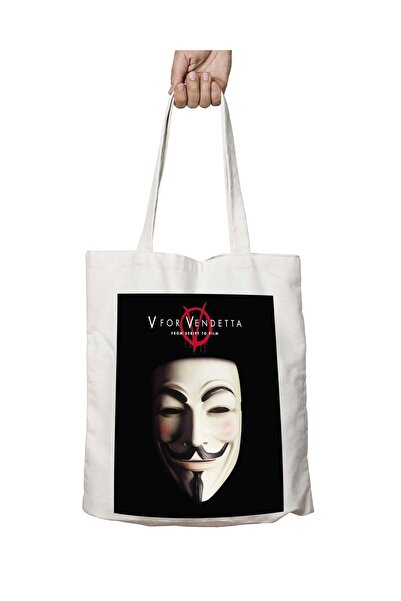 ART HEDİYE V for Vendetta Film - Two Sided Permanent Printed Washable Bag