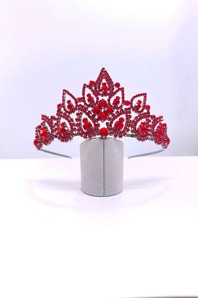 SimgeAksesuar Stylish and Elegant Engagement and Henna Crown and Hair Accessory with Red Crystal Stones