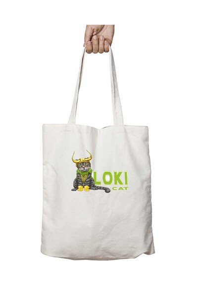 ART HEDİYE حقيبة كتف Loki Cat قابلة للغسل للمدرسة والشاطئ - مطبوعة على الجانبين