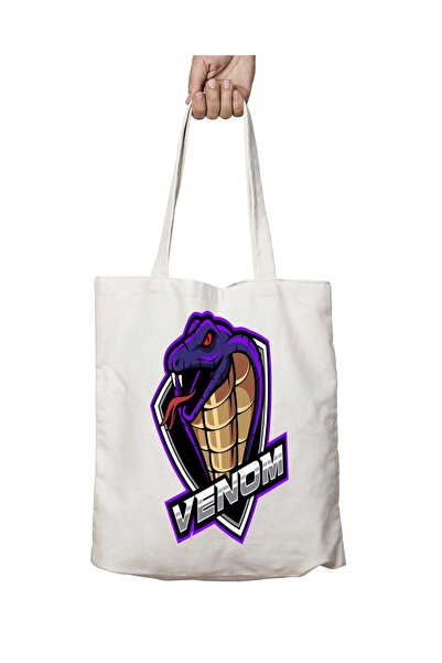ART HEDİYE Venom cobra - Two Sides Permanent Printed, Washable Shoulder Tote Bag