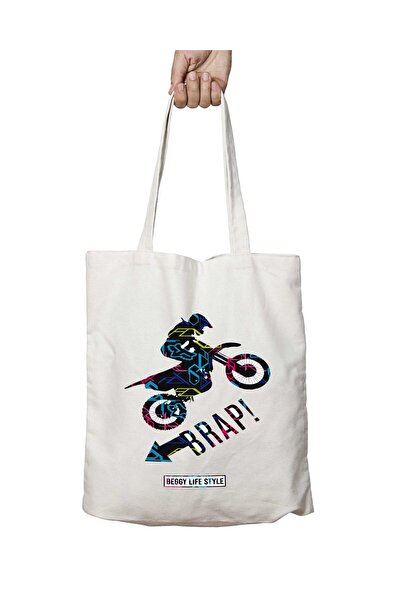 ART HEDİYE Brap Moto Motocros - Washable Permanent Printed Shoulder Tote Bag