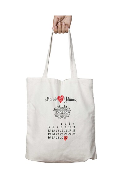ART HEDİYE Kişiye Özel Evlilik Yıl Dönümü iki Tarafı Kalıcı Baskılı Yıkanabilir Okul Plaj Omuz Bez Çantası