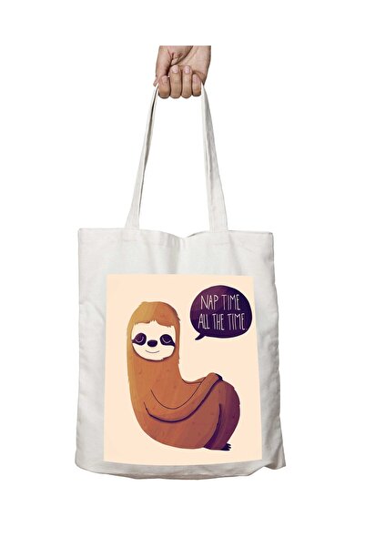 ART HEDİYE LazY Animal Pattern - Washable Permanent Shoulder Tote Bag