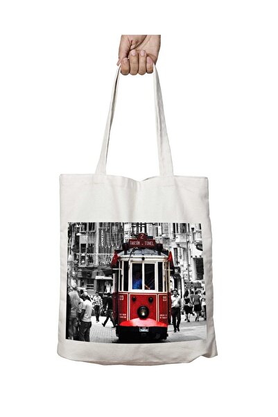 ART HEDİYE حقيبة إسطنبول تاكسيم تندور ترام مطبوعة قابلة للغسل - استخدام مزدوج