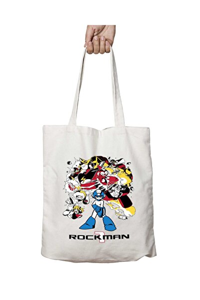 ART HEDİYE حقيبة كتف للمدرسة والشاطئ بطباعة دائمة على الجانبين من Rockman