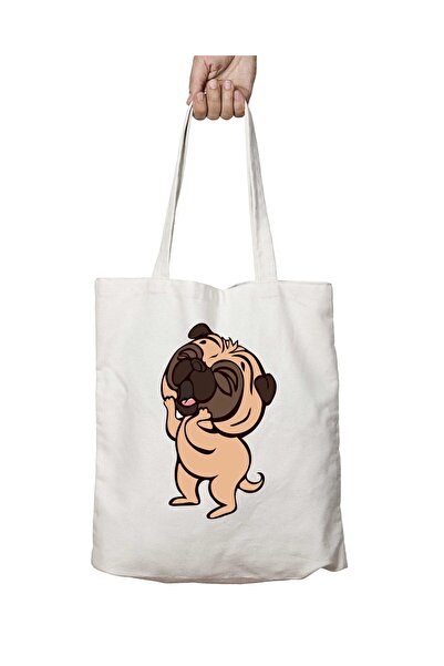 ART HEDİYE Pug Dog Pattern - Washable Lasting Shoulder Tote Bag, for Beach an...
