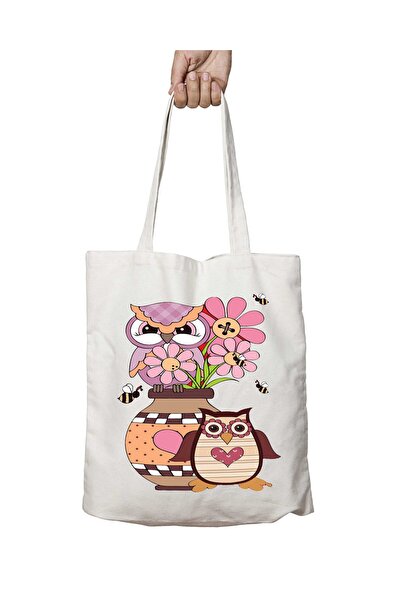 ART HEDİYE Dear Owls Two Sides Lasting Printed Love Owls Washable Bag
