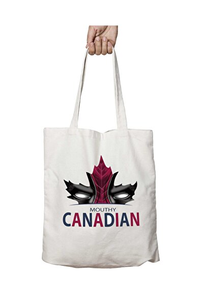 ART HEDİYE MOUTHY CANADIAN - Καναδική στάμπα, πλενόμενη υφασμάτινη τσάντα ώμου, διαρκής σε δύο πλευρές