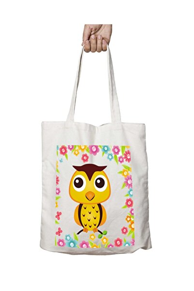 ART HEDİYE BabY Owl Floral Pattern - Washable, Lasting Shoulder Tote Bag