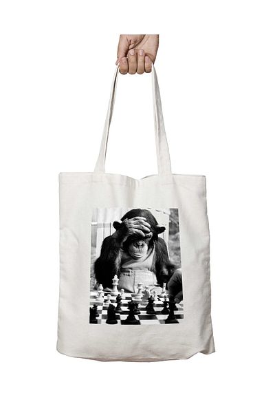 ART HEDİYE Monkey Two Sides Μόνιμη τυπωμένη πλενόμενη υφασμάτινη τσάντα ώμου - Παίζοντας σκάκι