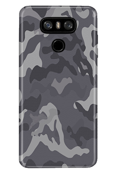 LG G6 Uyumlu Kılıf LG G6 Desenli Silikon Gri Kamuflaj