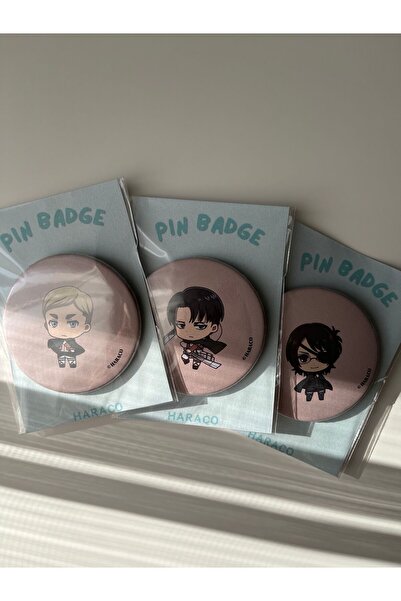 Hara Company Attack on Titan Animesi 3’lü Anime Rozet Seti (Erwin, Levi ve Ha...