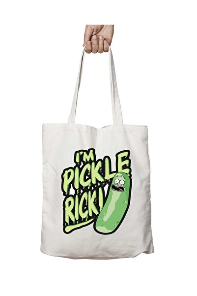 ART HEDİYE Pickle Rick (2) - Washable Permanent Printed Shoulder Tote Bag
