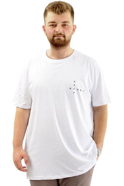 ModeXL Tricou alb pentru bărbați, cu decolteu, cu textura moale, imprimat - Mode XL, U24083