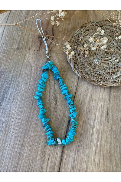 Stoneday Turquoise Broken Natural Stone Silver Detailed Phone Charm Strap Ornament