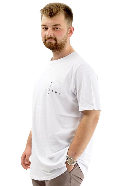 ModeXL Tricou alb pentru bărbați, cu decolteu, cu textura moale, imprimat - Mode XL, U24083