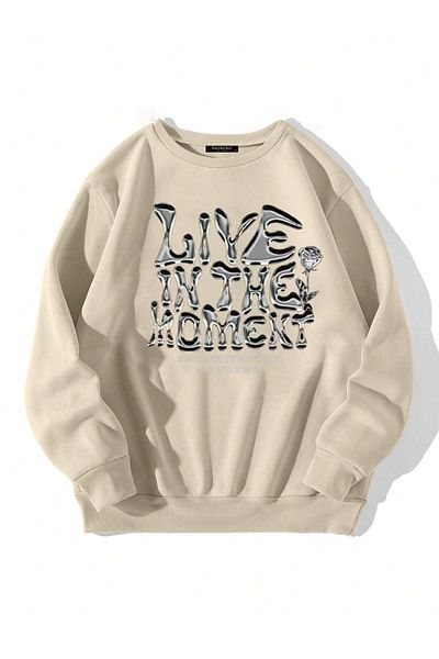 Mad&Calf Unisex φούτερ με στάμπα "Live In The Moment" Oversize Fleece