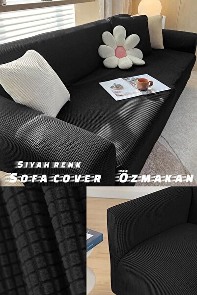 ÖZMAKAN Еластична стрейч-тканина з еластичною стрічкою та квадратним візерунком, покривало для дивана на три особи - 1 шт.