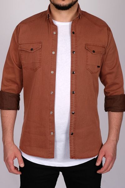 bombe Slim Fit Men's Cotton Denim Shirt Tile