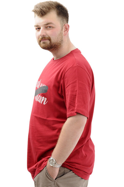 ModeXL Ανδρικό μπλουζάκι με λαιμόκοψη σε μεγάλο μέγεθος - βαμβακερό, εμπριμέ, CREATE U24079 μπορντό