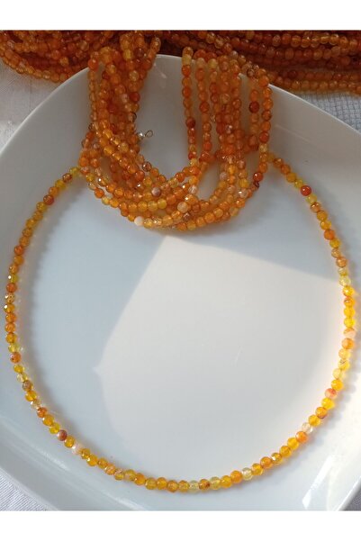 Mudita Tasarım 4 mm faset kesim bal akik gerçek doğal taş kolye