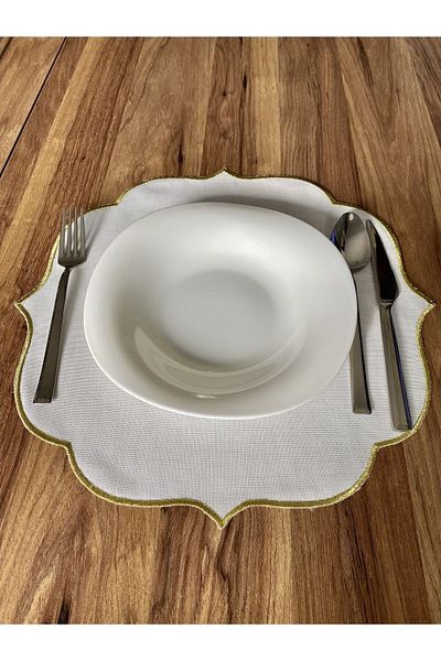 NURHAN HOME COLLECTION 6 Χρυσά Κεντημένα Αμερικάνικα φορτιστήρια σερβιρίσματος