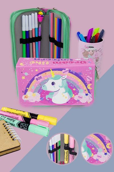 Size Μολυβοθήκη Unicorn Dream Like Orginazer Τριών Διαμερισμάτων (ΡΟΖ ΜΟΥΛΙΤΣΙΚΟ)