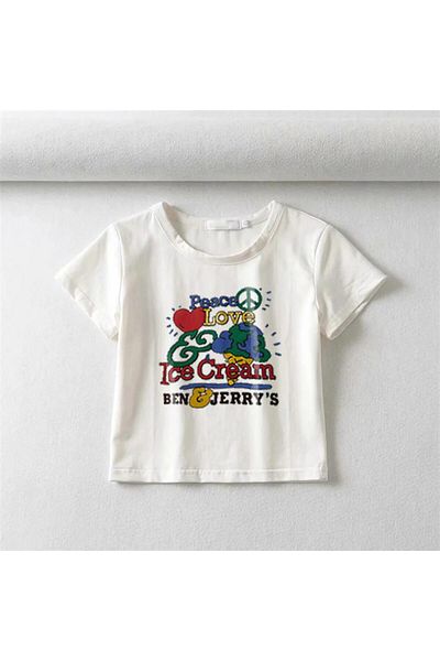 GOSSİP TEAM Gossip Team - Cămașă Crop Albă, Printed Peace Love