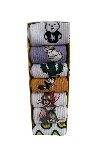 çorapdunyam Boxed Set of 7 Cheerful College Tennis Socks with Cute Characters
