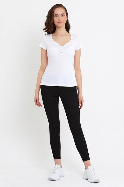 VENA Tricou Matilda Button Detaliat Body - Alb