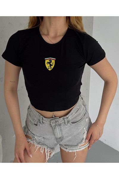 GOSSİP TEAM Bluză crop neagră cu detaliu de broderie Gossip Team