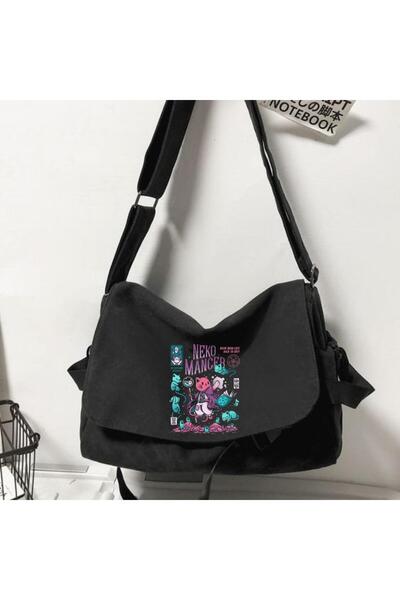 GOSSİP TEAM Geantă Messenger neagră unisex - Gossip Team Neko Mancer