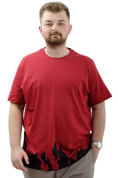 ModeXL Ανδρικό μπλουζάκι με στάμπα - Crew Neck, Βαμβακερό, FLAME U24082 Claret Red, Plus Size