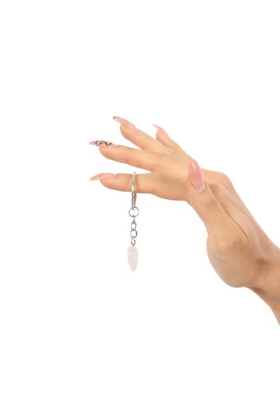 Mystic Energy Natural Stone Pink Quartz Stone Heart Cut Keychain |   Gift Natural Stone