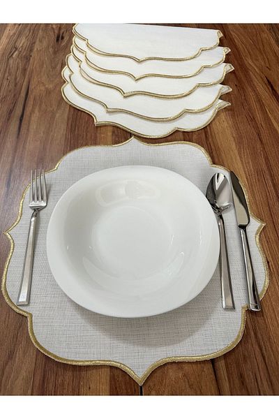 NURHAN HOME COLLECTION 6 Χρυσά Κεντημένα Αμερικάνικα φορτιστήρια σερβιρίσματος