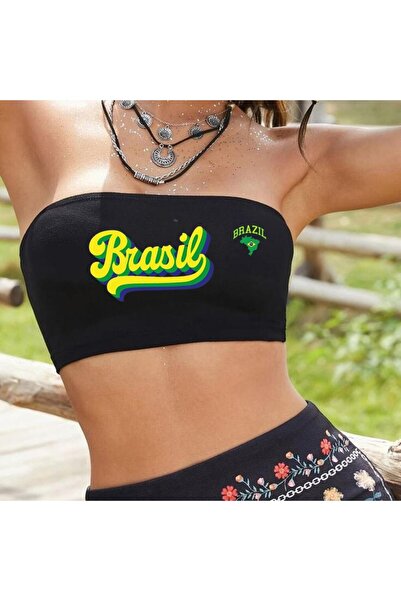 GOSSİP TEAM Gossip Team - Body fără bretele din bumbac lycra cu imprimeu braz...