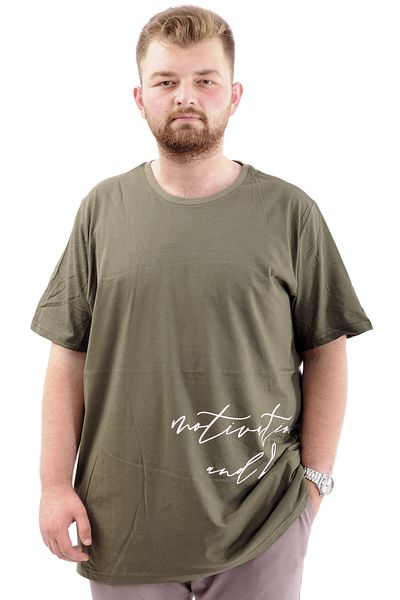 ModeXL Ανδρικό βαμβακερό μπλουζάκι - King Size, απαλή υφή, εμπριμέ BELIEF U24085 Χακί