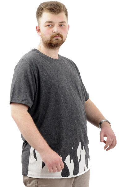 ModeXL Men's Crew Neck Printed Cotton T-shirt - Mode XL, FLAME U24082 Anthracite