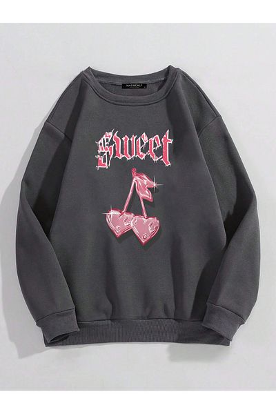 Mad&Calf Unisex Φούτερ με στάμπα Sweet Cherry Oversize - Fleece