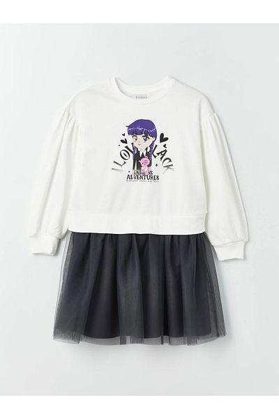 LC Waikiki LCW Kids - Μακρυμάνικο φόρεμα για κορίτσια με στάμπα με λαιμόκοψη