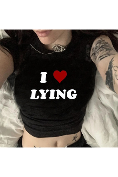 GOSSİP TEAM Gossip Team - Cămașă neagră cu imprimeu „I Love Lying”.