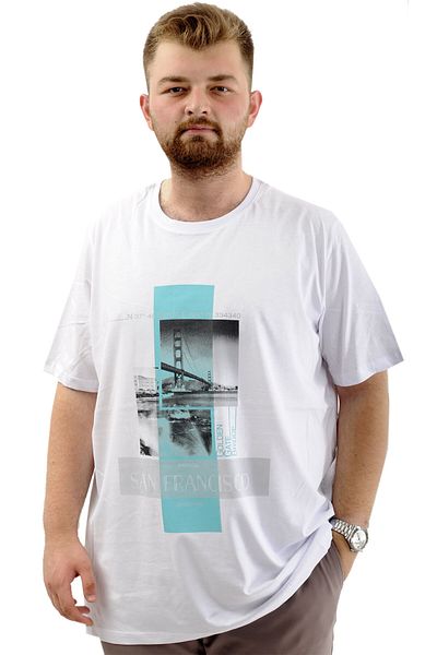 ModeXL FRANCISCO U24086 King Size Λευκό βαμβακερό μπλουζάκι - Τυπωμένο με απαλή υφή
