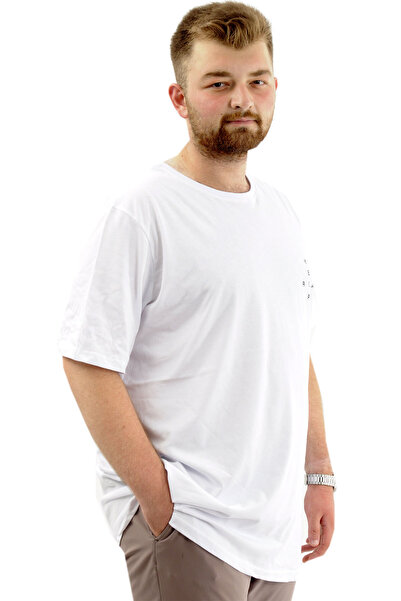 ModeXL Λευκό ανδρικό μπλουζάκι με λαιμόκοψη με απαλή υφή - Mode XL, U24083