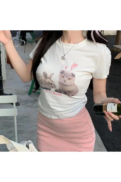 GOSSİP TEAM Curea crop pentru femei Gossip Team Y2K - Cozy Rabbit and Cat Designi