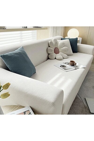 ÖZMAKAN Cream Sofa Cover - 1 Piece, Denim Cover and Sofa Cover, Lycra, Elastic and Washable