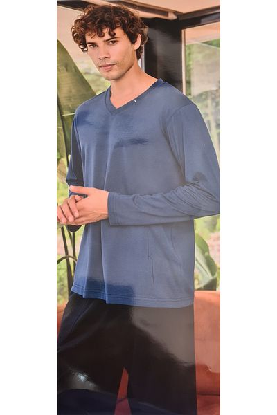KLY Ανδρικό Σετ Πιτζάμες Indigo V-Neck Personality