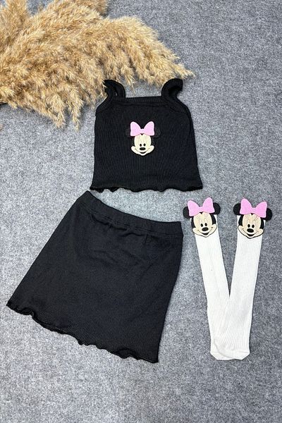 ADABEBEK Ribbed Lilac Miki Accessory Crop Skirt Set with Rope Strap