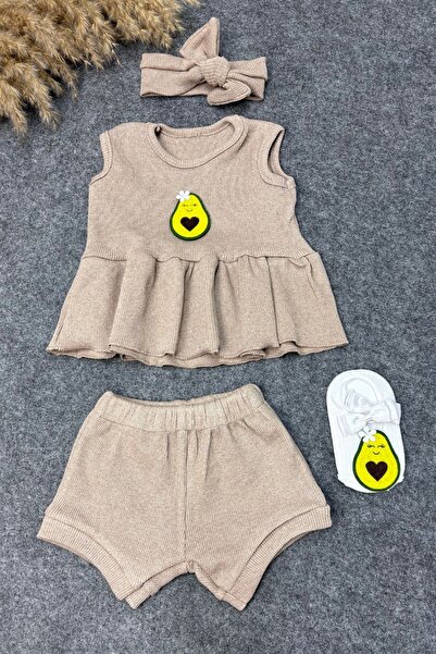 ADABEBEK Caramel Colored Shorts, Blouse and Avocado Ballerina Socks Set - Ban...