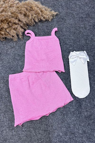 ADABEBEK Pink Crop Skirt and Socks Set