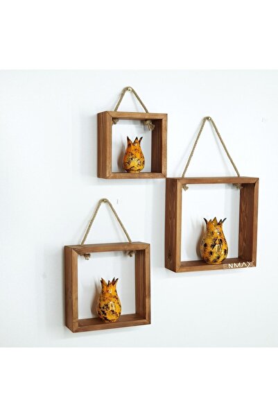 Genel Markalar Ahşap Kare 3'lü Dekoratif Duvar Rafı Kitaplık